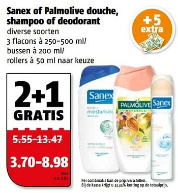 Aanbiedingen Sanex of palmolive douche shampoo of deodorant - Huismerk Poiesz - Geldig van 20/03/2017 tot 26/03/2017 bij Poiesz