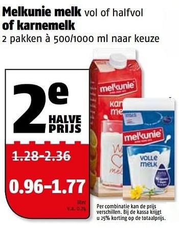 Aanbiedingen Melkunie melk vol of halfvol of karnemelk - Melkunie - Geldig van 20/03/2017 tot 26/03/2017 bij Poiesz