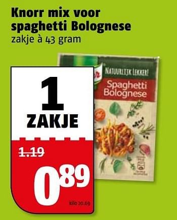 Aanbiedingen Knorr mix voor spaghetti bolognese - Knorr - Geldig van 20/03/2017 tot 26/03/2017 bij Poiesz