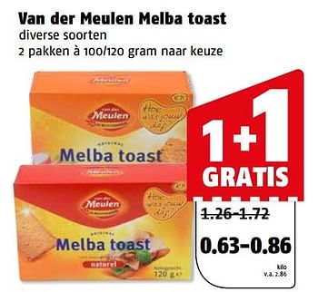 Aanbiedingen Van der meulen melba toast - Melba - Geldig van 20/03/2017 tot 26/03/2017 bij Poiesz