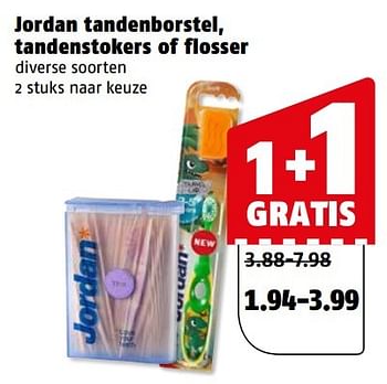 Aanbiedingen Jordan tandenborstel, tandenstokers of flosser - Jordan - Geldig van 20/03/2017 tot 26/03/2017 bij Poiesz