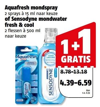 Aanbiedingen Aquafresh mondspray of sensodyne mondwater fresh + cool - Huismerk Poiesz - Geldig van 20/03/2017 tot 26/03/2017 bij Poiesz