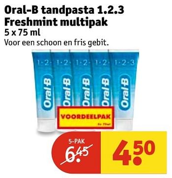 Aanbiedingen Oral-b tandpasta 1.2.3 freshmint multipak - Oral-B - Geldig van 21/03/2017 tot 26/03/2017 bij Kruidvat