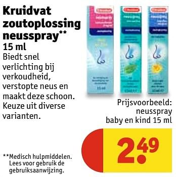 Aanbiedingen Neusspray baby en kind - Huismerk - Kruidvat - Geldig van 21/03/2017 tot 26/03/2017 bij Kruidvat