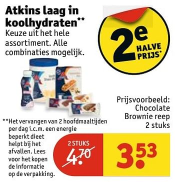 Aanbiedingen Chocolate brownie reep - Atkins - Geldig van 21/03/2017 tot 26/03/2017 bij Kruidvat