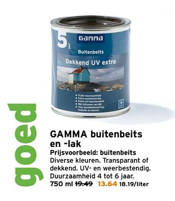 Aanbiedingen Gamma buitenbeits en -lak - Huismerk - Gamma - Geldig van 20/03/2017 tot 26/03/2017 bij Gamma