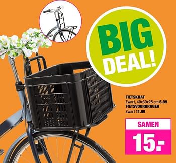 Aanbiedingen Fietskrat + fietsvoordrager - Huismerk - Big Bazar - Geldig van 21/03/2017 tot 26/03/2017 bij Big Bazar