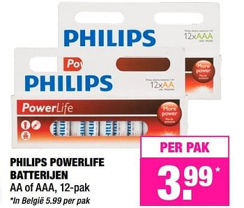 Aanbiedingen Philips powerlife batterijen - Philips - Geldig van 21/03/2017 tot 26/03/2017 bij Big Bazar