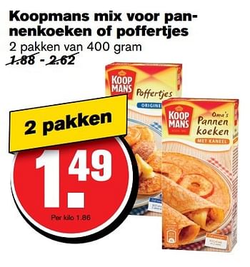 Aanbiedingen Koopmans mix voor pannenkoeken of poffertjes - Koopmans - Geldig van 22/03/2017 tot 28/03/2017 bij Hoogvliet