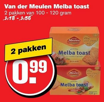 Aanbiedingen Van der meulen melba toast - Melba - Geldig van 22/03/2017 tot 28/03/2017 bij Hoogvliet