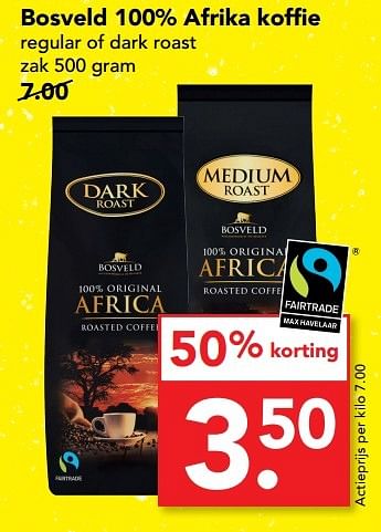 Aanbiedingen Bosveld 100% afrika koffie - Bosveld - Geldig van 26/03/2017 tot 01/04/2017 bij Deen Supermarkten