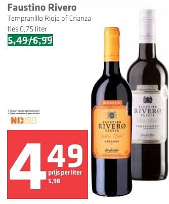 Aanbiedingen Faustino rivero tempranillo rioja of crianza - Rode wijnen - Geldig van 23/03/2017 tot 29/03/2017 bij Spar