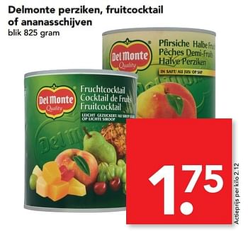 Aanbiedingen Delmonte perziken, fruitcocktail of ananasschijven - Delmonte - Geldig van 26/03/2017 tot 01/04/2017 bij Deen Supermarkten