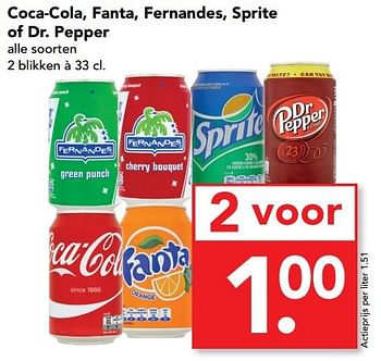 Aanbiedingen Coca-cola, fanta, fernandes, sprite of dr. pepper - Huismerk deen supermarkt - Geldig van 26/03/2017 tot 01/04/2017 bij Deen Supermarkten