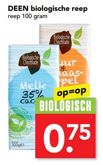 Aanbiedingen Deen biologische reep - Huismerk deen supermarkt - Geldig van 26/03/2017 tot 01/04/2017 bij Deen Supermarkten