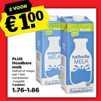 Aanbiedingen Plus houdbare melk - Huismerk - Plus - Geldig van 26/03/2017 tot 01/04/2017 bij Plus