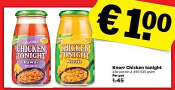 Aanbiedingen Knorr chicken tonight - Knorr - Geldig van 26/03/2017 tot 01/04/2017 bij Plus
