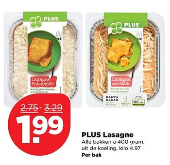 Aanbiedingen Plus lasagne - Huismerk - Plus - Geldig van 26/03/2017 tot 01/04/2017 bij Plus