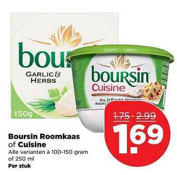 Aanbiedingen Boursin roomkaas of cuisine - Boursin - Geldig van 26/03/2017 tot 01/04/2017 bij Plus