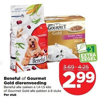 Aanbiedingen Beneful of gourmet gold dierenvoeding - Huismerk - Plus - Geldig van 26/03/2017 tot 01/04/2017 bij Plus