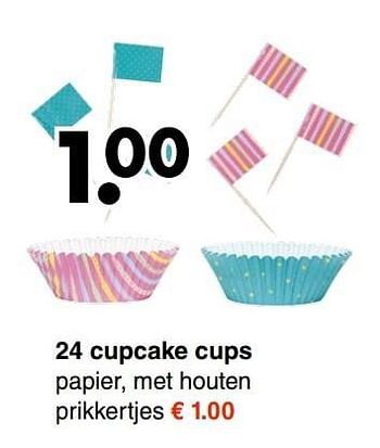 Aanbiedingen 24 cupcake cups papier, met houten prikkertjes - Huismerk - Wibra - Geldig van 20/03/2017 tot 01/04/2017 bij Wibra