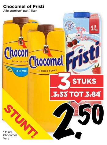 Aanbiedingen Chocomel of fristi - Chocomel - Geldig van 26/03/2017 tot 01/04/2017 bij Vomar