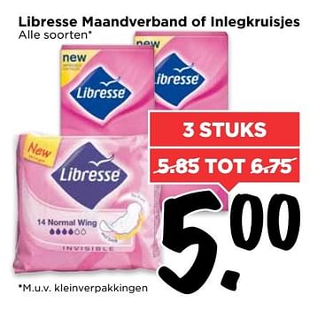 Aanbiedingen Libresse maandverband of inlegkruisjes - Libresse - Geldig van 26/03/2017 tot 01/04/2017 bij Vomar