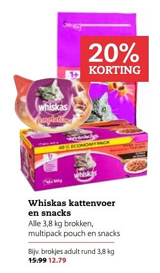 Aanbiedingen Whiskas kattenvoer en snacks - Whiskas - Geldig van 20/03/2017 tot 02/04/2017 bij Pets Place