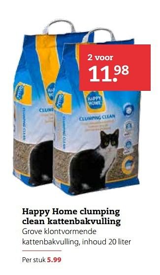 Aanbiedingen Happy home clumping clean kattenbakvulling - Happy Home - Geldig van 20/03/2017 tot 02/04/2017 bij Pets Place