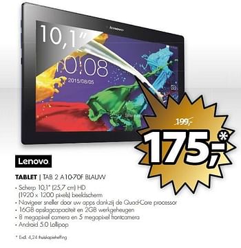 Aanbiedingen Lenovo tablet tab 2 a10-70f blauw - Lenovo - Geldig van 27/03/2017 tot 02/04/2017 bij Expert
