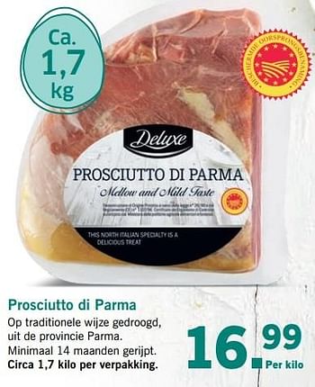Aanbiedingen Prosciutto di parma - Deluxe - Geldig van 27/03/2017 tot 01/04/2017 bij Lidl
