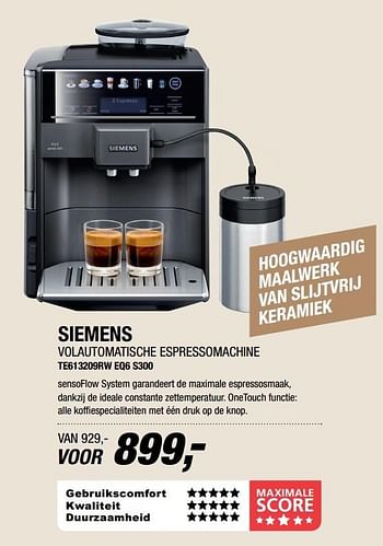 Aanbiedingen Siemens volautomatische espressomachine te613209rw eq6 s300 - Siemens - Geldig van 20/03/2017 tot 02/04/2017 bij Electro World