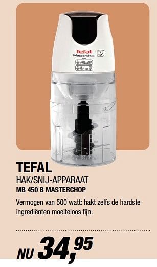 Aanbiedingen Tefal hak-snij-apparaat mb 450 b masterchop - Tefal - Geldig van 20/03/2017 tot 02/04/2017 bij Electro World