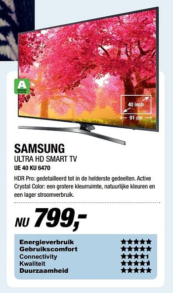 Aanbiedingen Samsung ultra hd smart tv ue 40 ku 6470 - Samsung - Geldig van 20/03/2017 tot 02/04/2017 bij Electro World