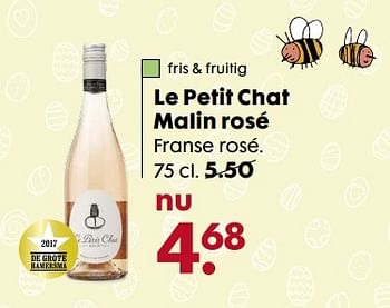 Aanbiedingen Le petit chat malin rosé - Rosé wijnen - Geldig van 20/03/2017 tot 17/04/2017 bij Hema