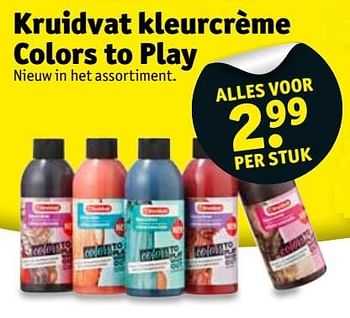 Aanbiedingen Kruidvat kleurcrème colors to play - Huismerk - Kruidvat - Geldig van 28/03/2017 tot 09/04/2017 bij Kruidvat