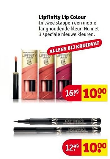 Aanbiedingen Lipfinity lip colour - Max Factor - Geldig van 28/03/2017 tot 09/04/2017 bij Kruidvat