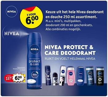 Aanbiedingen Nivea protect + care deodorant ruikt en voelt helemaal nivea - Nivea - Geldig van 28/03/2017 tot 09/04/2017 bij Kruidvat
