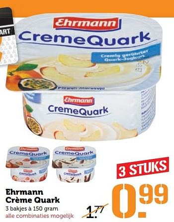 Aanbiedingen Ehrmann crème quark - Ehrmann - Geldig van 27/03/2017 tot 02/04/2017 bij Coop