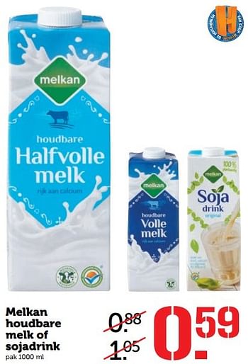 Aanbiedingen Melkan houdbare melk of sojadrink - Melkan - Geldig van 27/03/2017 tot 02/04/2017 bij Coop