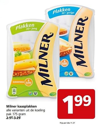Aanbiedingen Milner kaasplakken - Milner - Geldig van 27/03/2017 tot 02/04/2017 bij Jan Linders