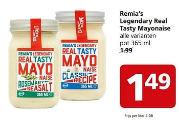 Aanbiedingen Remia`s legendary real tasty mayonaise - real - Geldig van 27/03/2017 tot 02/04/2017 bij Jan Linders