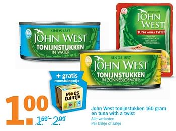 Aanbiedingen John west tonijnstukken en tuna with a twist - John West - Geldig van 27/03/2017 tot 02/04/2017 bij Albert Heijn