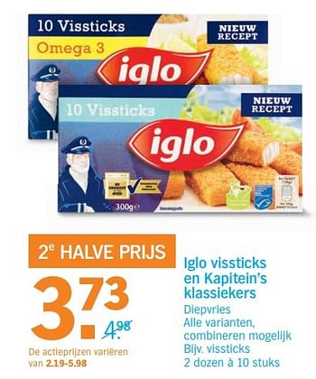 Aanbiedingen Iglo vissticks en kapitein`s klassiekers - Iglo - Geldig van 27/03/2017 tot 02/04/2017 bij Albert Heijn