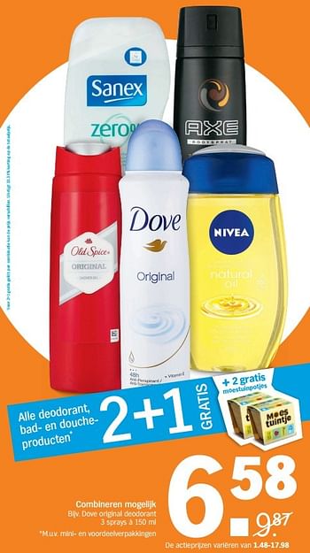 Aanbiedingen Dove original deodorant 3 sprays - Dove - Geldig van 27/03/2017 tot 02/04/2017 bij Albert Heijn