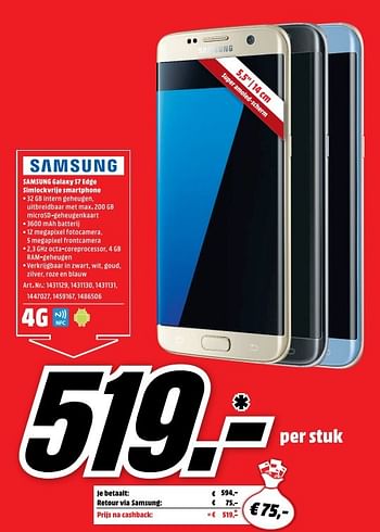 Beroep Verloren hart Voorwaarde Samsung Samsung galaxy s7 edge simlockvrije smartphone - Promotie bij Media  Markt