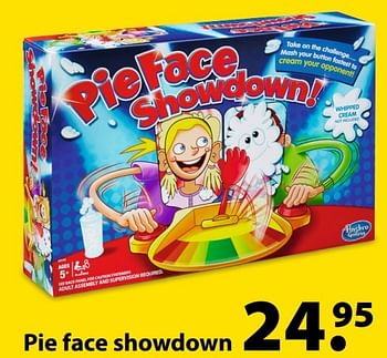 Aanbiedingen Pie face showdown - Hasbro - Geldig van 27/03/2017 tot 20/04/2017 bij Multi Bazar