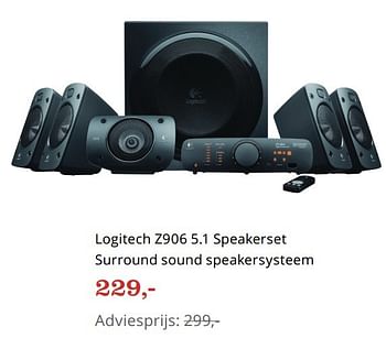 Aanbiedingen Logitech z906 5.1 speakerset surround sound speakersysteem - Logitech - Geldig van 27/03/2017 tot 05/04/2017 bij Bol