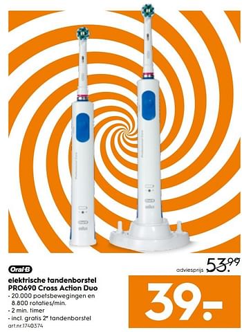 Aanbiedingen Oral-b elektrische tandenborstel pro690 cross action duo - Oral-B - Geldig van 25/03/2017 tot 05/04/2017 bij Blokker