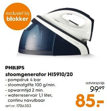 Aanbiedingen Philips stoomgenerator hi5910-20 - Philips - Geldig van 25/03/2017 tot 05/04/2017 bij Blokker